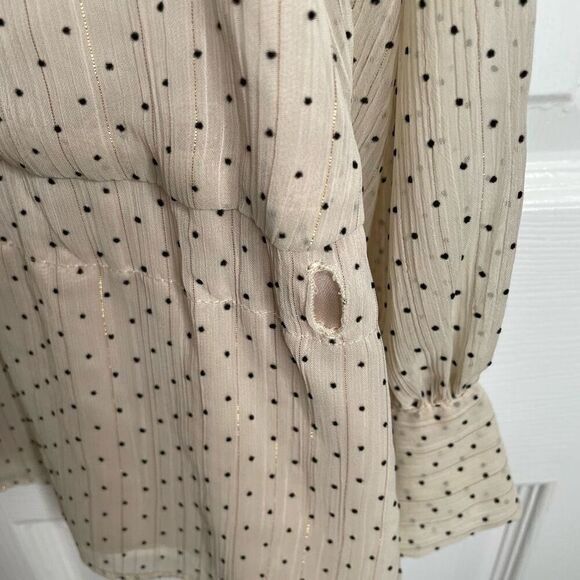 Waverly Grey Womens Split Sleeve Blouse L Beige Black Swiss Dot Layered Business - Picture 7 of 7